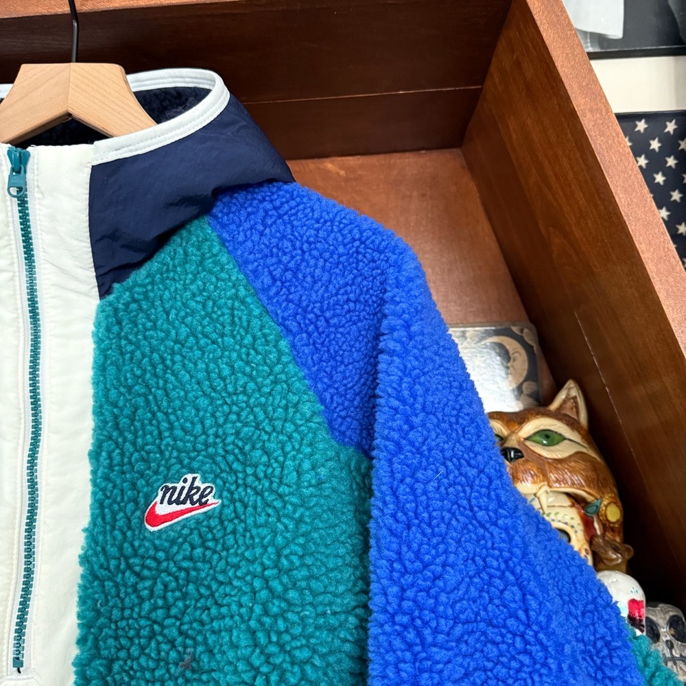 Nike - Sherpa Half-Zip Sportswear Hoodie - Blue/Green - Women’s Small - Picture 3 of 8